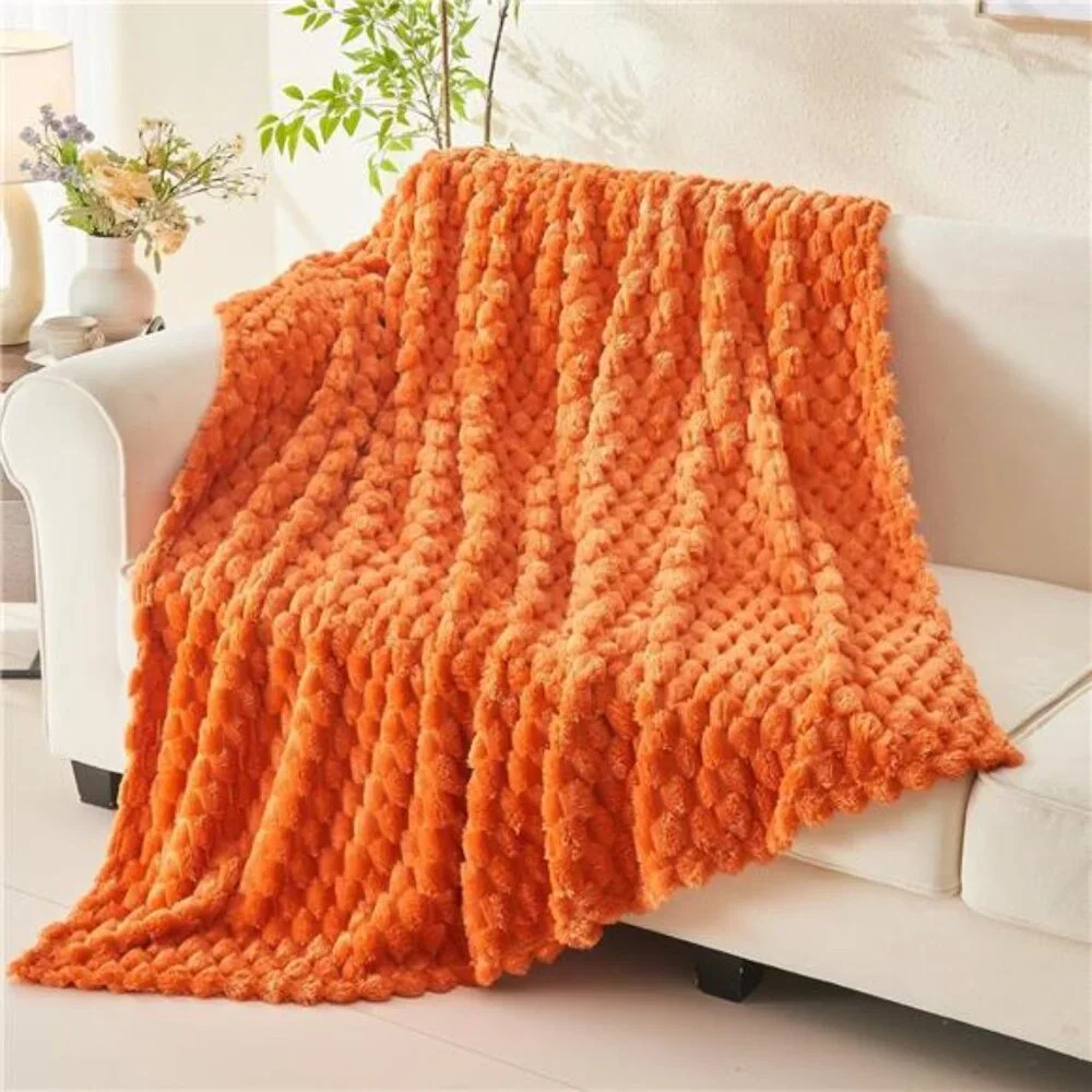 Super Soft Throw Blanket Orange Premium Silky Flannel Fleece 3D Clouds 50